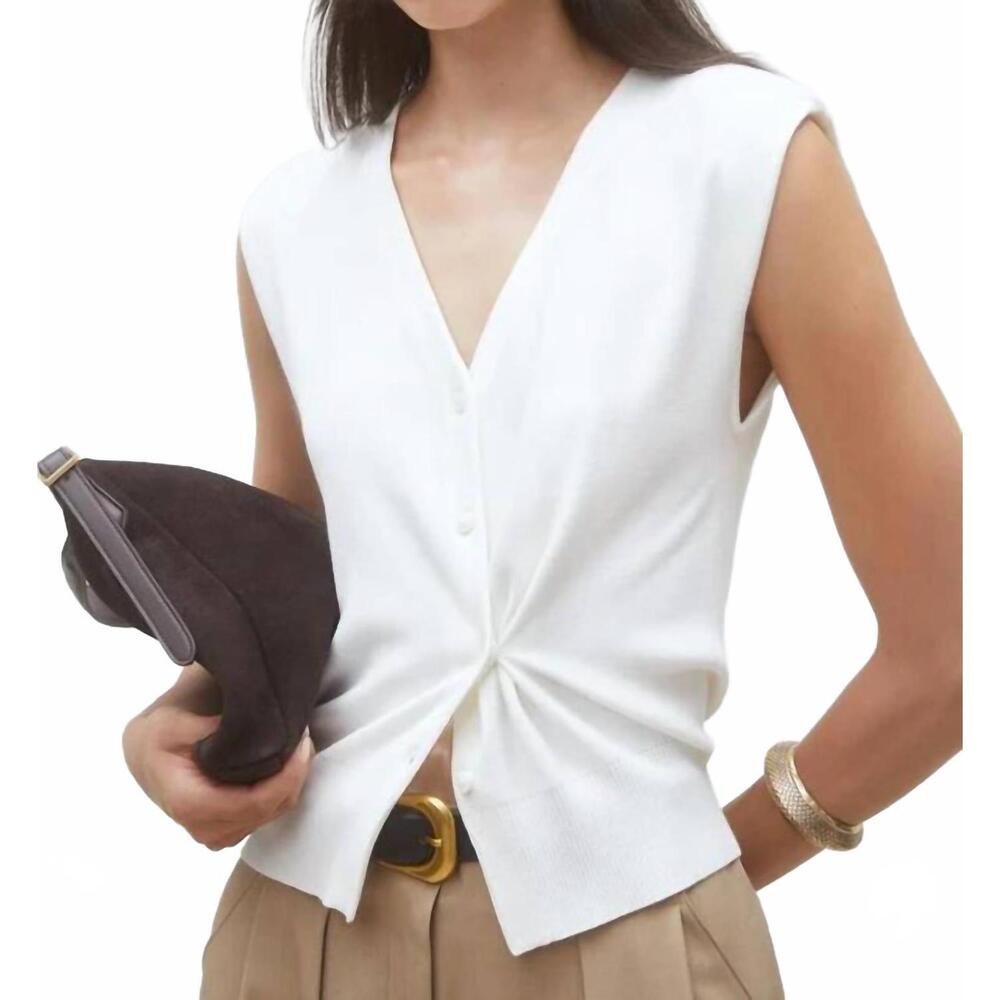 NEW SUNCOO draped sleeveless cardigan in ecru